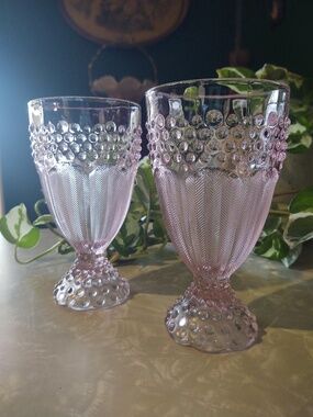VTG Emily's Attic Pair of Pink Water Goblets by Gorham Crystal